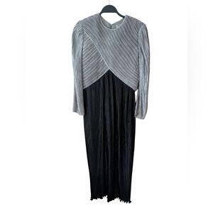 George F. Couture Vintage 80s Plisse Pleated Evening‎ Gown Dress Size 16